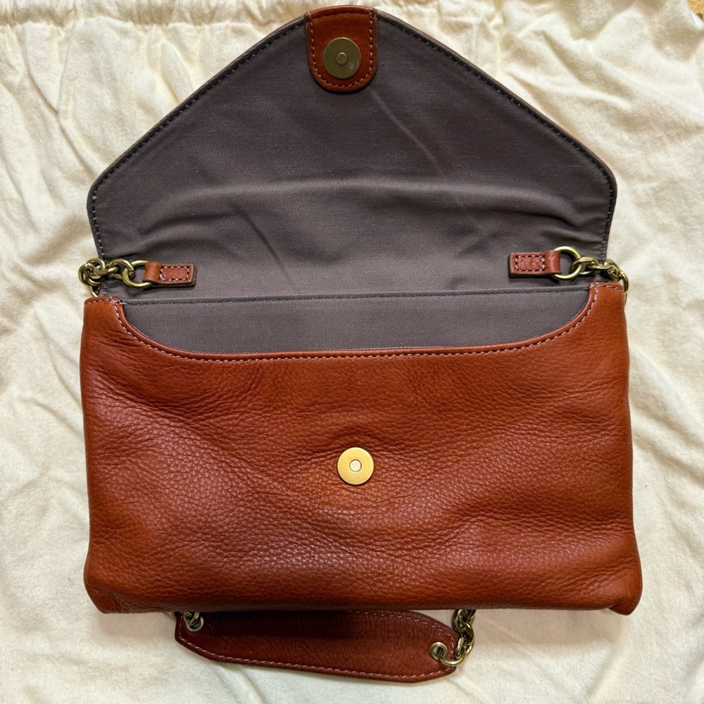 J. Crew Brown Cognac Brown Leather Clutch Shoulder Strap - Picture 10 of 10
